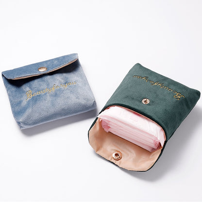 Velvet Portable Cosmetic Bag Travel Mini Coin Money ID Card Lipstick Storage Case Women Sanitary Napkin Pad Packaging Pouch Bags