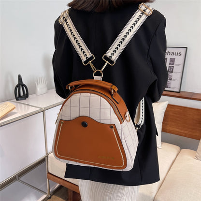 Multifunctional Women Backpack Wide Strap female shoulder bag PU Leather Ladies hand bag Plaid Designer bagpack for girls totes