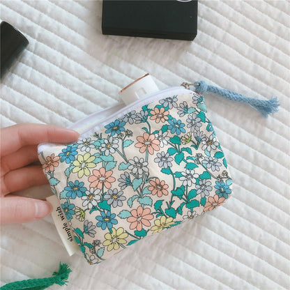 Women Lipstick Makeup Case Cute Small Cosmetic Make Up Bag Mini Cotton Floral Organizer Bags Girl Small Coin Pouch Case Purse