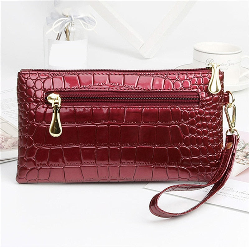 Fashion Women Wallets Dull Polish Leather Wallet Double Zipper Day Clutch Purse Wristlet Portefeuille Handbags Carteira Feminina