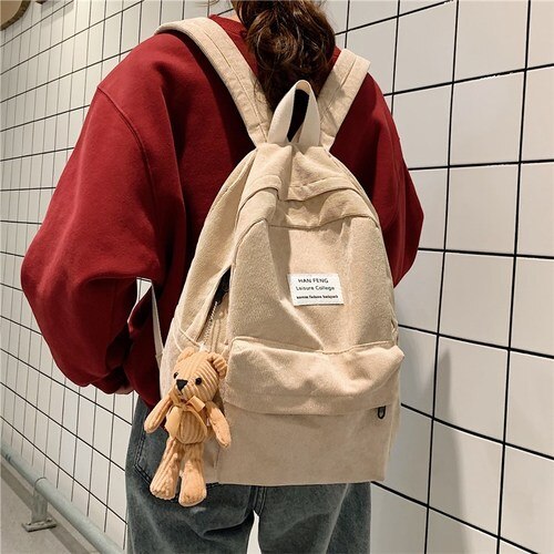 Retro women backpack Fashion high school college students book bag Simple corduroy Female backpacks large capacity Bags Rucksack