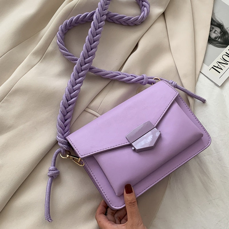 Crossbody Flap Weave Strap Totes Small Shoulder Bags for Women Messenger Bag Purse Solid Color Female Handbag PU Leather Pouch