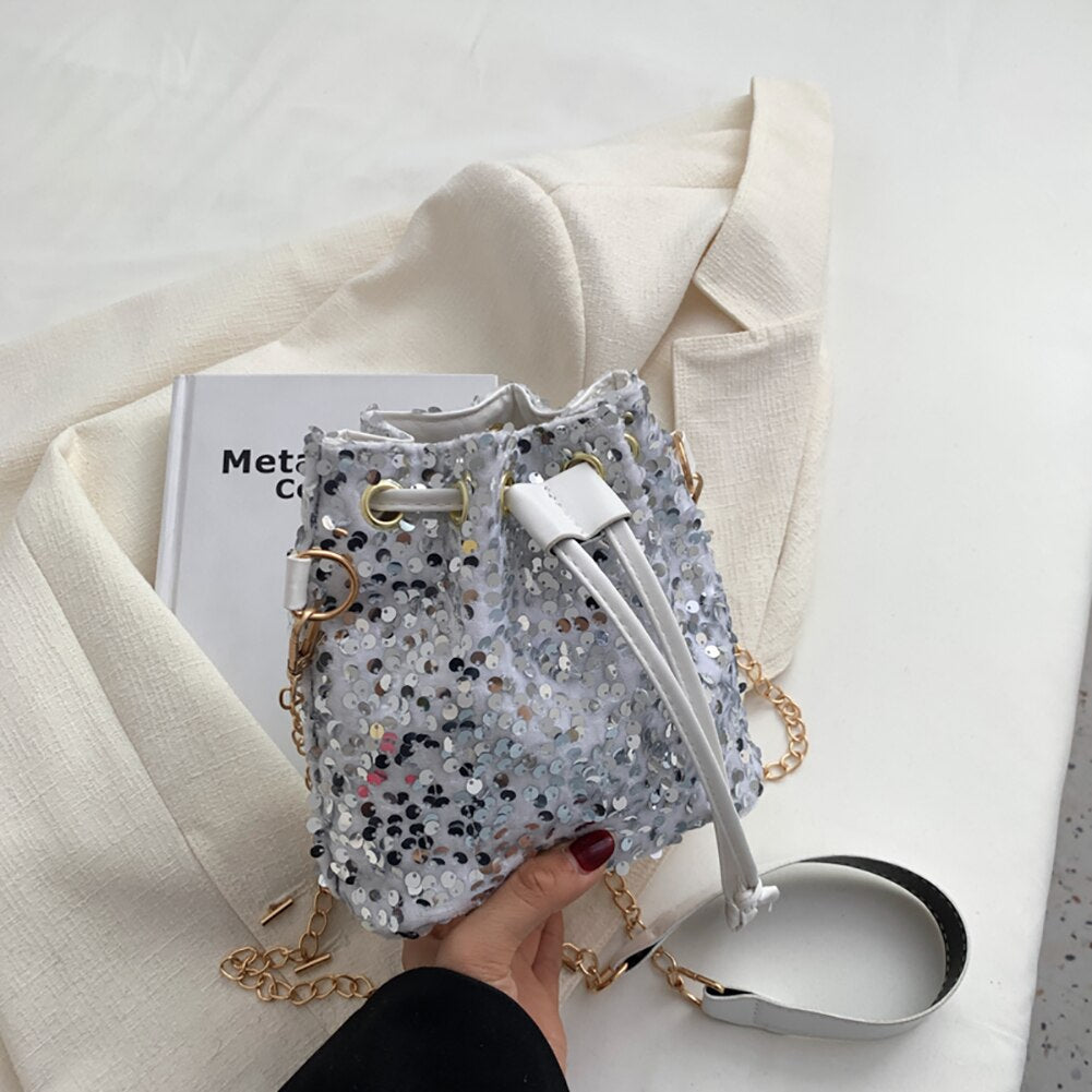 Women Fashion Crossbody Bags Sequins Solid Color Drawstring Messenger Bag Ladies Casual Bags Winter Supplies