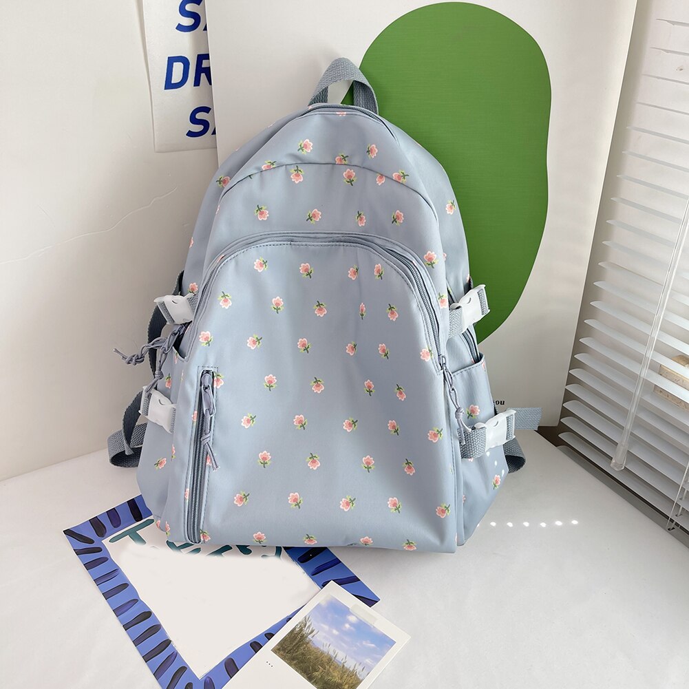 Fashion New Floral Women Backpack Large Capacity Nylon Schoolbag College Teenage Girl Travel Book Bags with Pendant Decoration