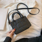 Casual Female Solid Color Shoulder Bag PU Leather Alligator Pattern Crossbody Bags Small Pearl Chain Messenger Bag