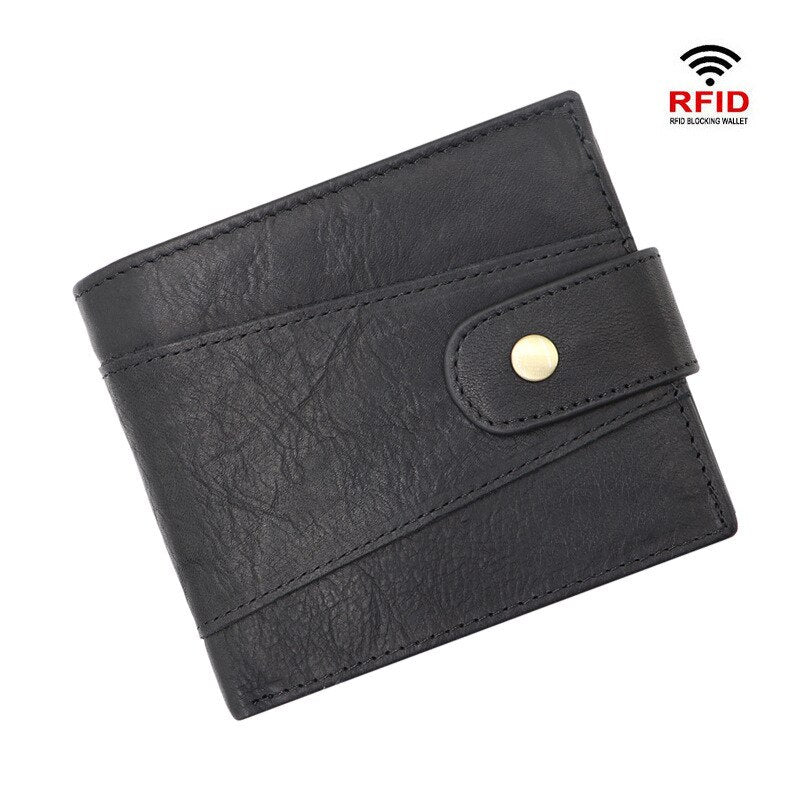 Cowhide Genuine Leather Men Wallet  RFID Anti Theft Wallets Coin Purse Clutch Hasp Open Retro Long Wallet Multifunctional 3 Fold