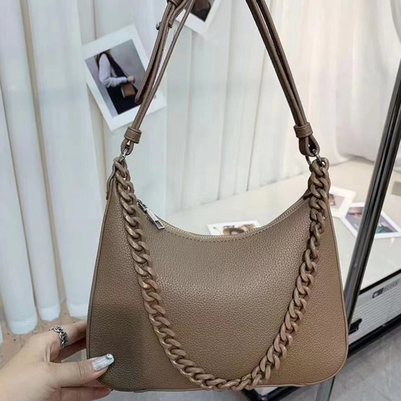 New Occident Style Fashion Chain Handle PU Leather Crossbody Sling Bags Lady Woman Handbag Crossbody Slingle Shoulder Totes Bag