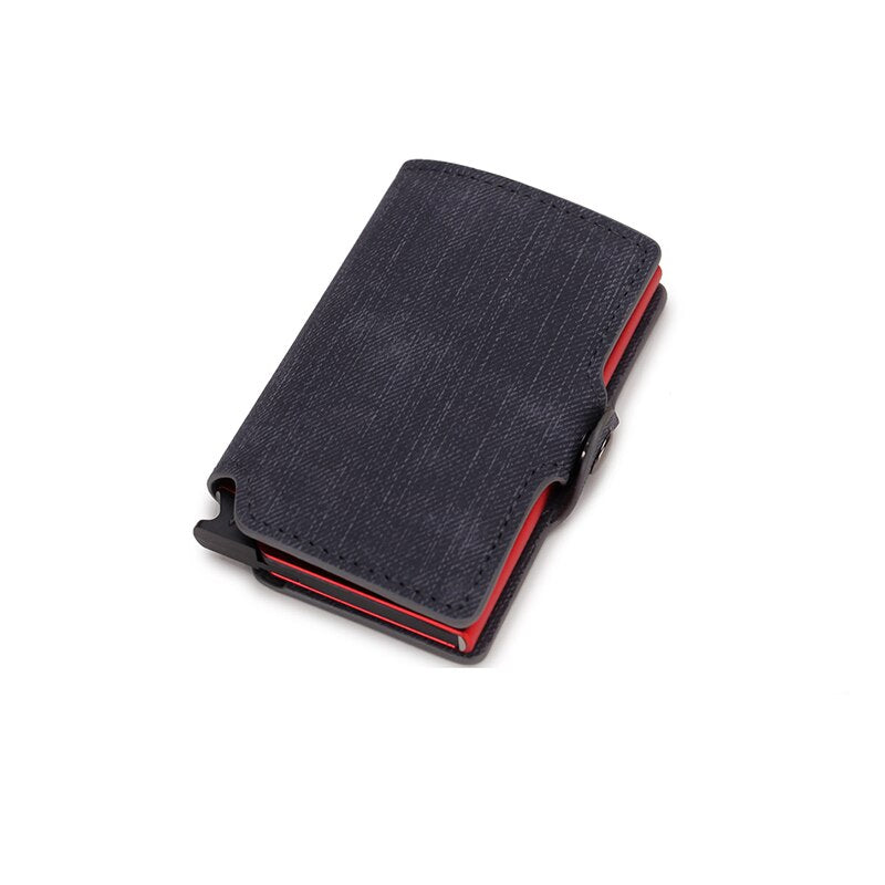 DIENQI Carbon Fiber Card Holders Wallets Men Brand Leather Mini Slim Wallet Money Bag Metal RFID Women Thin Small Smart Vallet