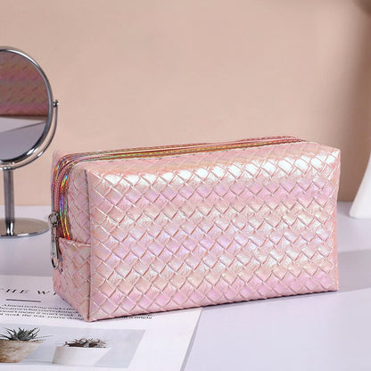 PURDORED 1 Pc Women Laser Color Makeup Bag  Travel Pu Leather Waterproof Cosmetic Bag Organizer Case Make Up Case Necessaries