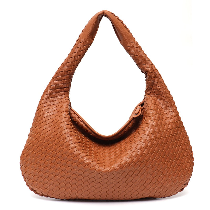 SC Brand New Vegan Leather Hobo Bag Handmade Woven Casual Female Handbag Big Capacity Patchwork Zipper Women Shoulder Bags