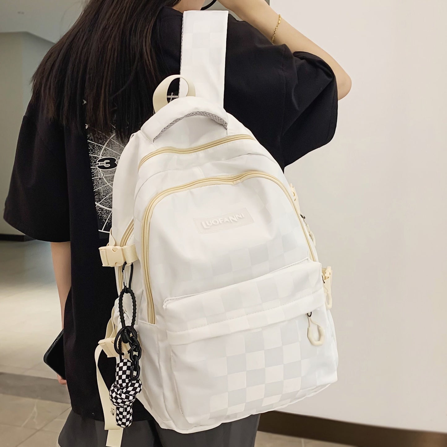 Girls Boy Plaid Laptop College Backpack Men Lady High Capacity Travel Nylon Leisure Bag Women School Fashion Female Male BookBag