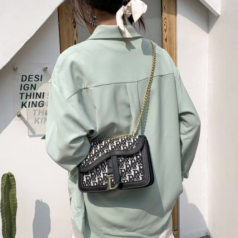 Luxury Designer Brand Women Chain Bag Letter Leather Crossbody Bag For Women Shoulder Bag Messenger Female Casual Fashion Clutch
