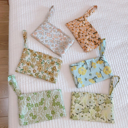 Retro Floral Coin Purse Mini Pouch Cotton Fabric Phone Purse Women Wristlet Coin Bag Cute Wallet Female Sundries Storage Pouches