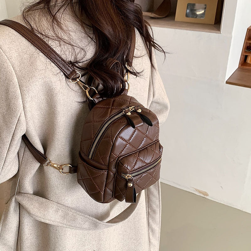 Women handbag leather small casual backpack padded pattern fashion ladies travel backpacks young simple shoulder bags