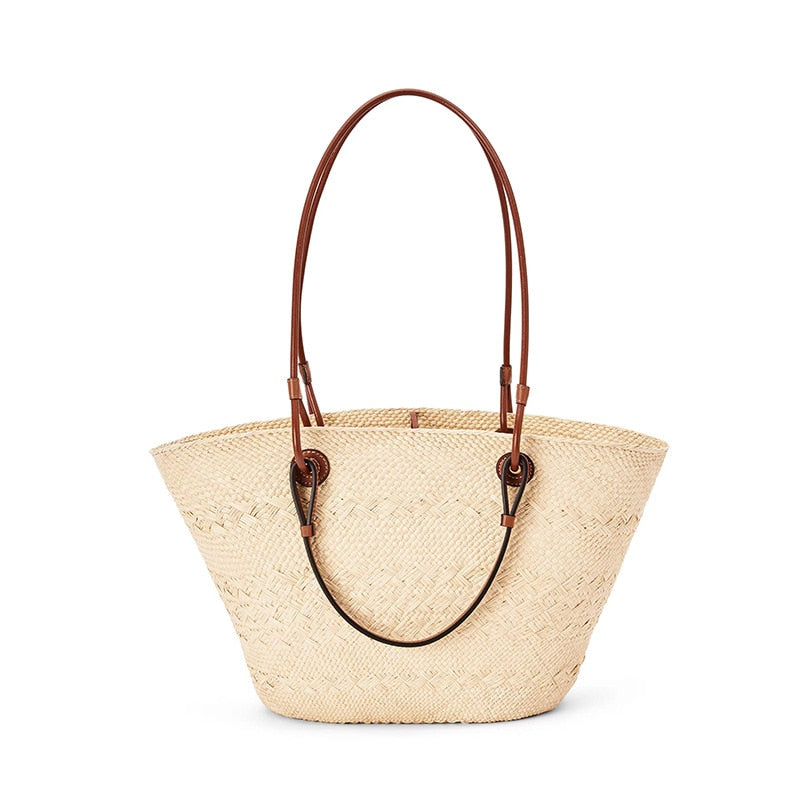 Designer Brand Straw Basket Bags Large Rattan Women Shoulder Bags Big Handle Handmade Handbags Summer Beach Bag Bali Tote Purses