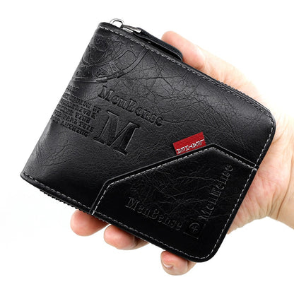 Men&#39;s Wallet Made of Leather Wax Oil Skin Purse for Men Coin Purse Short Male Card Holder Wallets Zipper Around Money Coin Purse