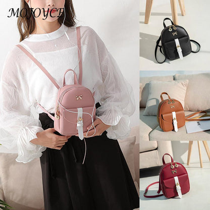 Leather Messenger Bags Hit Color Bowknot Backpacks Women Small Shoulder Crossbody Bags Portable Women Backpack