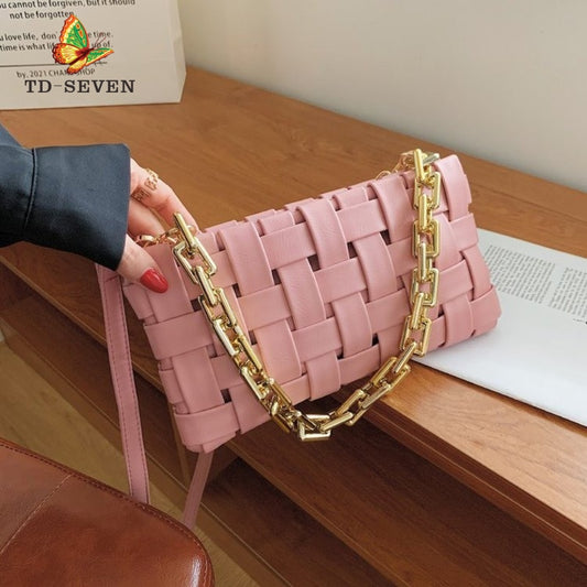 Women Bag Weave Gold Chain Leather Bags Women&#39;s Single Shoulder Armpit Bag Luxury Handbag Advanced Texture Luxury Design