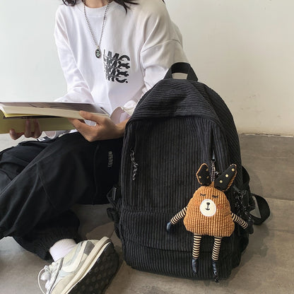 Kawaii Corduroy women Backpack Harajuku Cartoon Cute Japanese School bag for teenager Girls Y2K Large capacity Women Backpacks