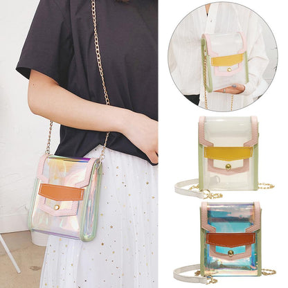 PVC Shoulder Bag Women Fashion Laser Flap Transparent Crossbody Messenger Square Small Bags Ladies Shopping Handbag