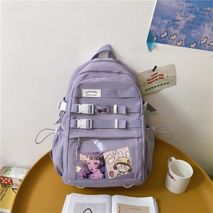 Transparent Pocket Nylon Women Backpack Fashionable Girl Buckled Travel Bag Female Cool Back Pack Student Lady Schoolbag Bookbag