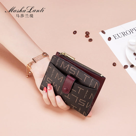 MashaLanti Women Wallet Vintage Luxury Small Mini Card Holder with Coin Pocket Zipper Short Female Purse