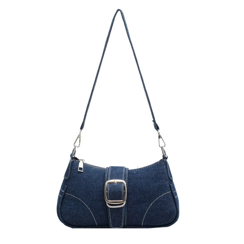 Summer Shoulder Bags For Women Brand Design Denim Casual Underarm Shoulder Bag Lady Blue Canvas Fashion Single Handbag And Purse