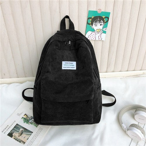 Retro women backpack Fashion high school college students book bag Simple corduroy Female backpacks large capacity Bags Rucksack