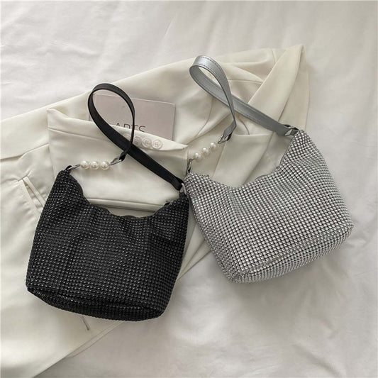 New Fashion Rhinestones PU Leather Women Shoulder Bags Small Handbags Pure Color Casual Female Shoulder Underarm Bags Totes