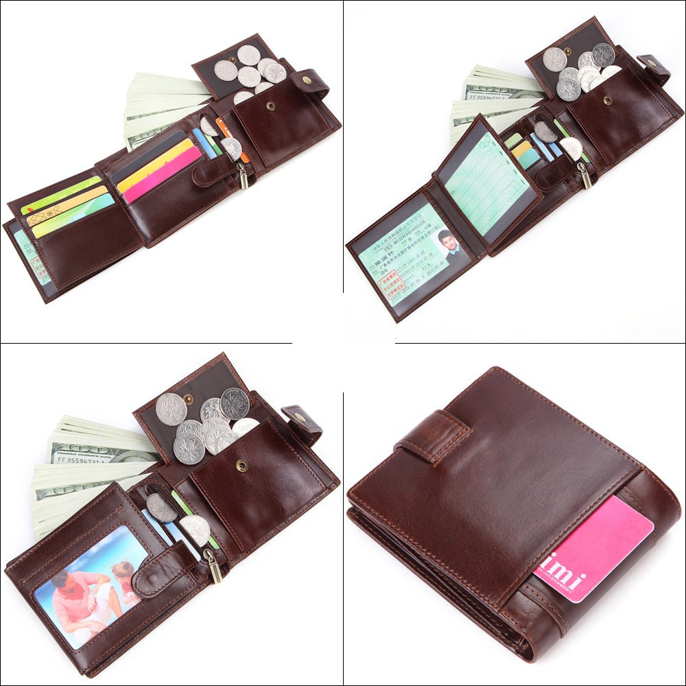 Cowhide Genuine Leather Men Wallet  RFID Anti Theft Wallets Coin Purse Clutch Hasp Open Retro Long Wallet Multifunctional 3 Fold