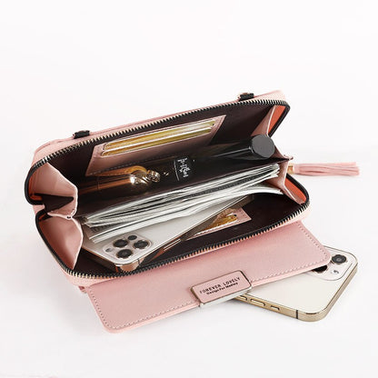 Women Shoulder Strap Bag Multifunction Long Wallet Fashion Tassel HandBag Hasp Card Holder Ladies Small Crossbody Cell Phone Bag