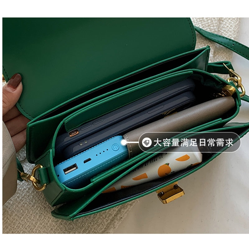 Vintage Portable Handbag Women&#39;s Fashion Solid Color Chain Messenger Bag Female Leisure Small Bag