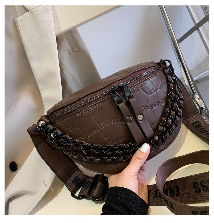 AKTE Luxury Chain Waist Bag Phone Pack and Purse for Women Stone Pattern Female Handbag