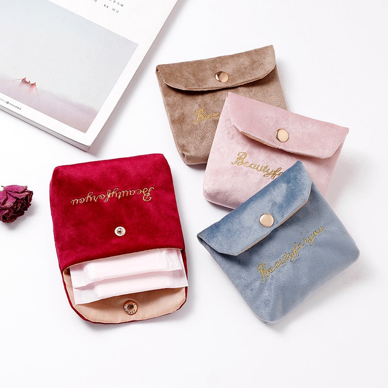 Velvet Portable Cosmetic Bag Travel Mini Coin Money ID Card Lipstick Storage Case Women Sanitary Napkin Pad Packaging Pouch Bags