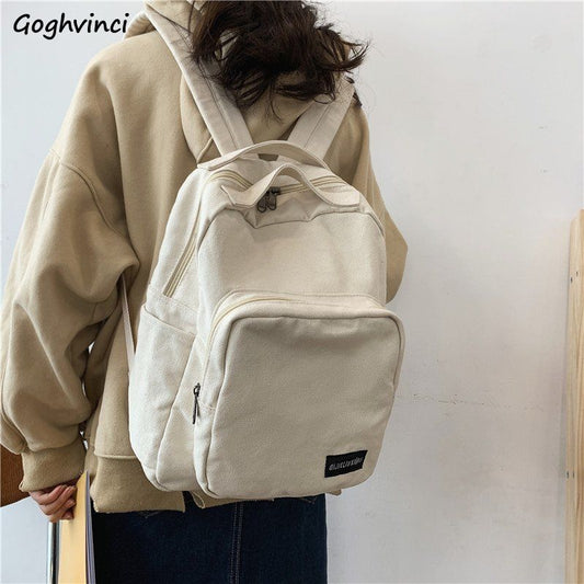 Backpacks Women Harajuku Korean Style Zipper All-match Solid Black Travel Portable Canvas Large Capacity Backpack Mujer Fashion