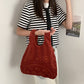 Cartoon Totoro Embroidery Lamb Fabric Handbag for Women Girls Japan INS Shoulder Bag Tote Bag Soft Fur Shopper Bag