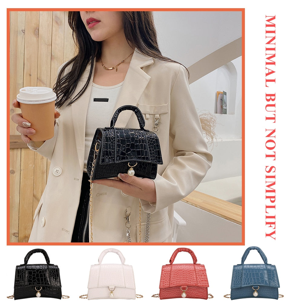 Luxury Alligator Pattern Shoulder Bags Small Women PU Leather Plain Messenger Bag Top-handle Shopping Handbags