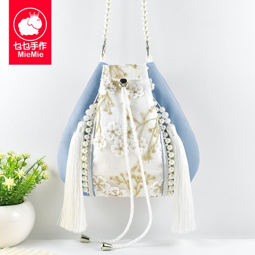 Original Antiquity Hanfu Crossbody Cloth Handbag Mori Style Ethnic Style with Ancient Costume Fairy Velvet Xiaohe Cloth Bag
