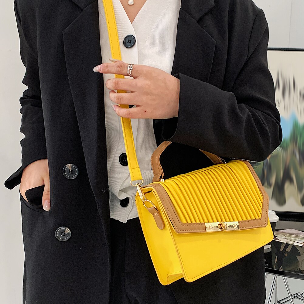 Simple Small Pleated Women Crossbody Bag Square Tote Handbags Solid Color Composite Bag Flap Female Shoulders Bag