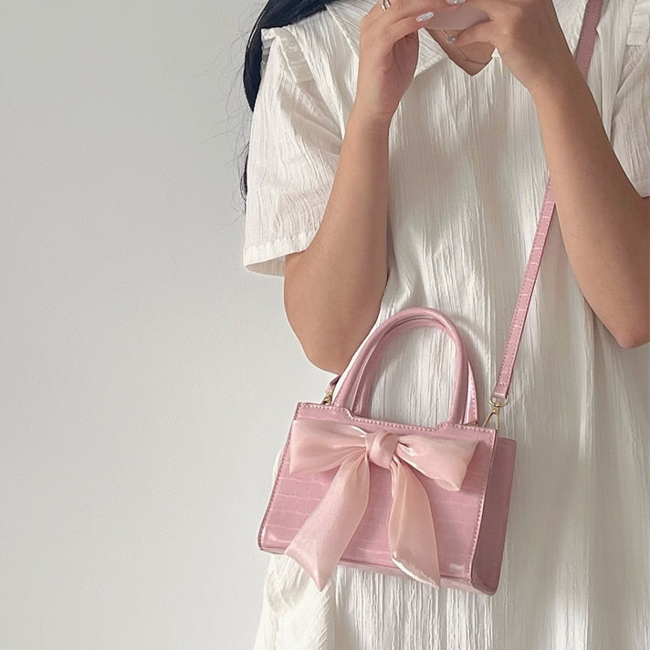 Fashion Women&#39;s Clutch Purse Handbags Summer Pink Bowknot Female Underarm Bags Sweet Girl&#39;s Small Square Shoulder Messenger Bag