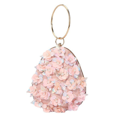 Evening Bag New Handmade Beaded Three-dimensional Flower Sequins Pink Series Partypurse