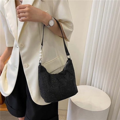 New Fashion Rhinestones PU Leather Women Shoulder Bags Small Handbags Pure Color Casual Female Shoulder Underarm Bags Totes