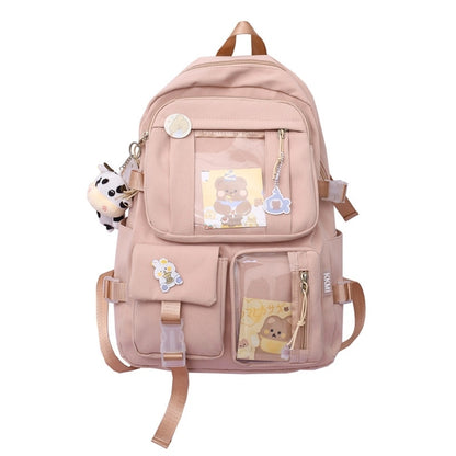 28GD Women Girls Student Cute Backpack Harajuku Japanese Style Aesthetic Multi-Pocket School Bag with Pendant Laptop Book Pack