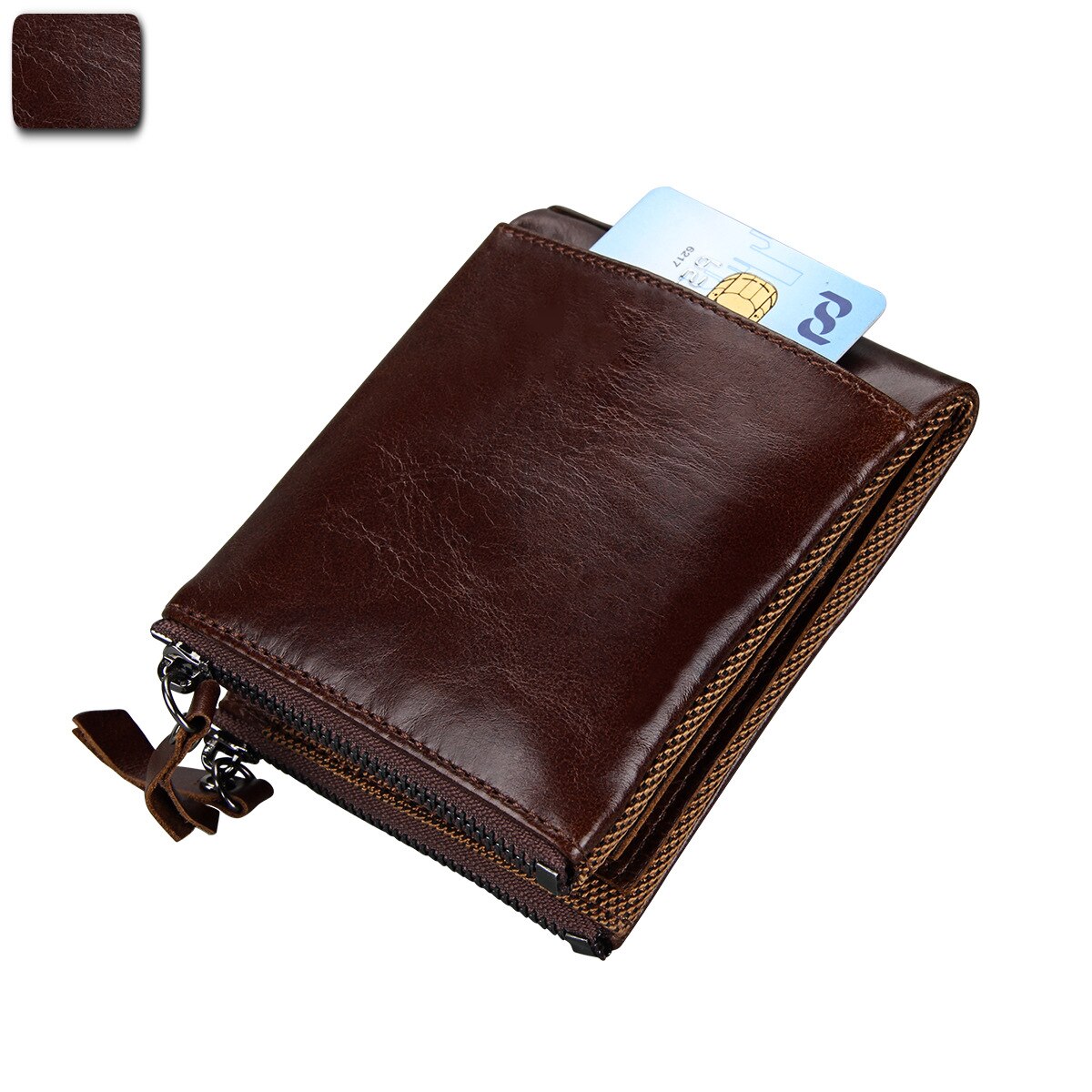 100% Vintage Genuine Leather Wallet for Women Zipper Vertical Business Card Holder Cover RFID Woman Purse Wallet Men&#39;s