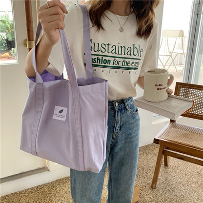 New Retro Women&#39;s Shoulder Bag Simple Solid Color Small Fresh Canvas Bag Literary Women&#39;s Buckle Tote Bag Large Capacity Handbag