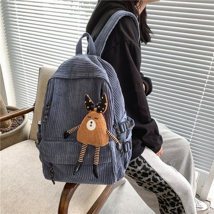 Kawaii Corduroy women Backpack Harajuku Cartoon Cute Japanese School bag for teenager Girls Y2K Large capacity Women Backpacks