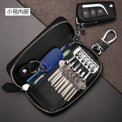 New Large Capacity Cowhide Key Case Men and Women Multi-Functional Buckle Car Key Case Genuine Leather Coin Purse Bags Small