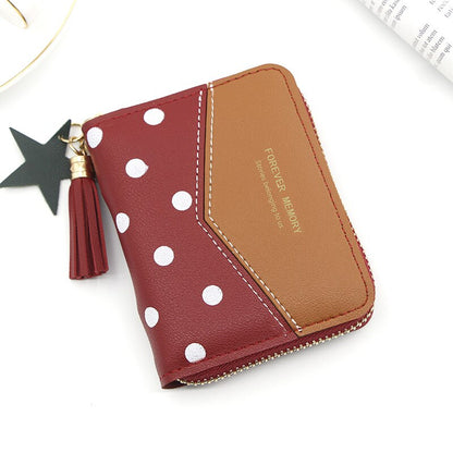 Fashion Wallets For Women Ladies Short Polka Dot Stitching Wallet Ladies Tassel Coin Purse Multifunctional Card Case Money Bag