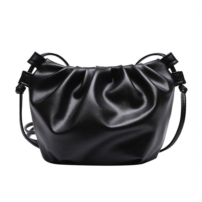 Women Shoulder Bag Small Leather Crossbody Bag Female Solid Color Crimped Design Ladies Messenger Bag Mini Zipper Cloud Bag