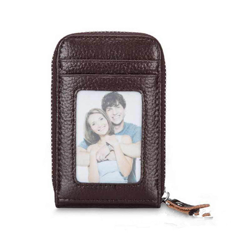 Men&#39;s Wallet Genuine PU Leather Credit Card Holder RFID Blocking Zipper Pocket Men bag Multi-card zipper